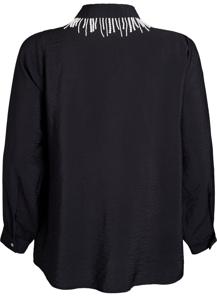 Viskose tunika med perlebrodert krage, Black, Packshot