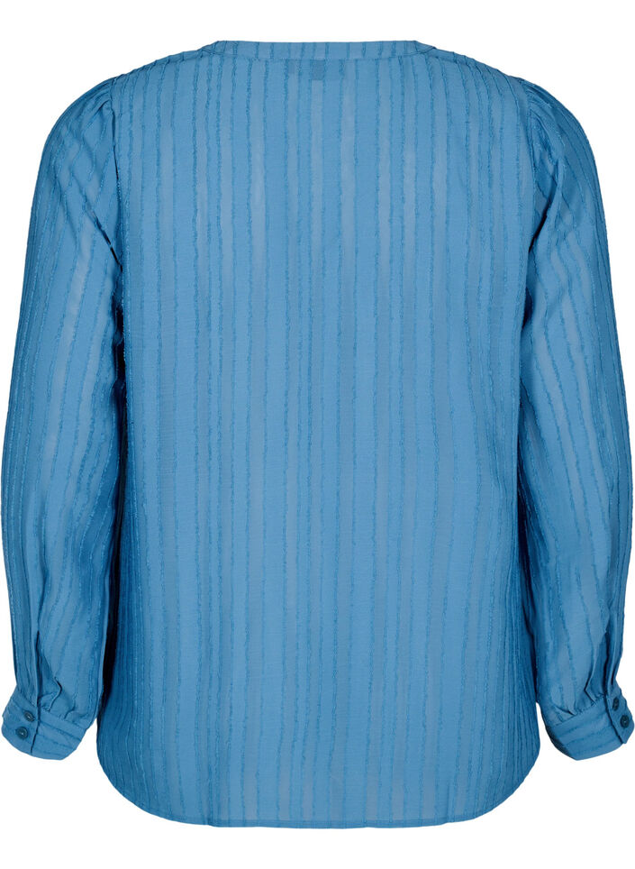 Stripete skjortebluse med gjennomsiktige striper, Blå, Packshot image number 1