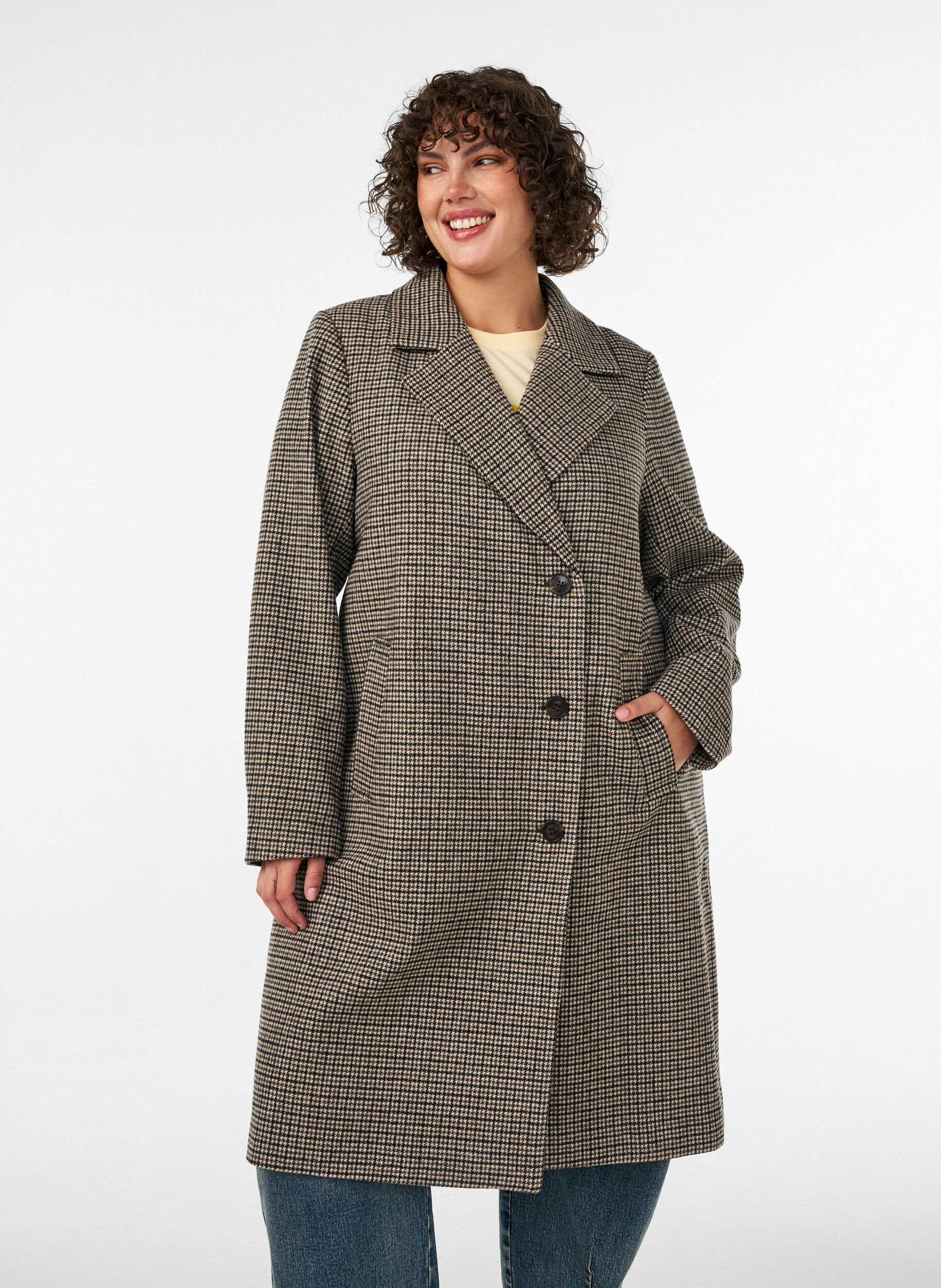 ZizziMellomlang rutete k&aring;pe, Brun, Model image number 1