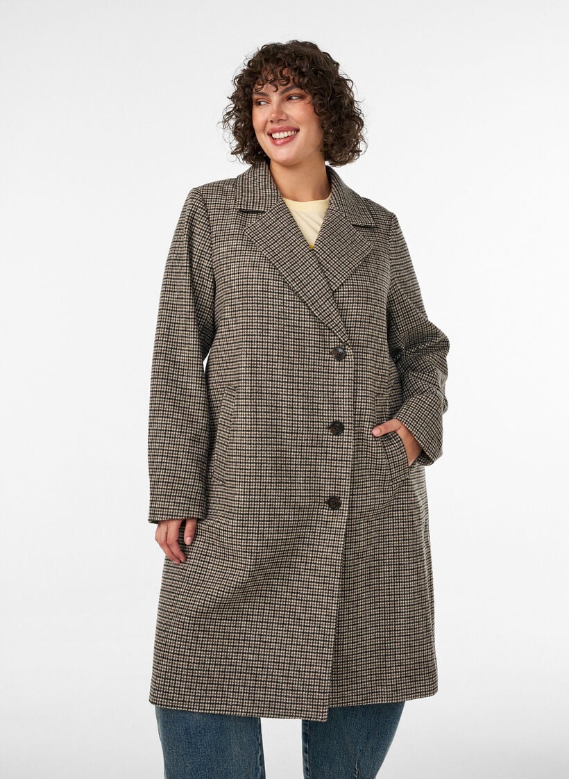 Mellomlang rutete k&aring;pe, Brun, Model image number 1
