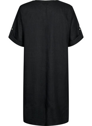 Kortermet kjole i 100% lin, Black, Packshot image number 1