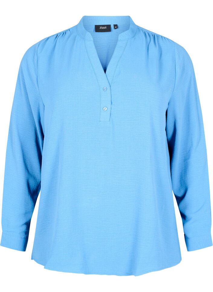 Langermet skjortebluse med V-hals, Riverside, Packshot image number 0