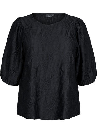 Zizzi Bluse med tekstur og 3/4-ermer, Svart, Packshot image number 0