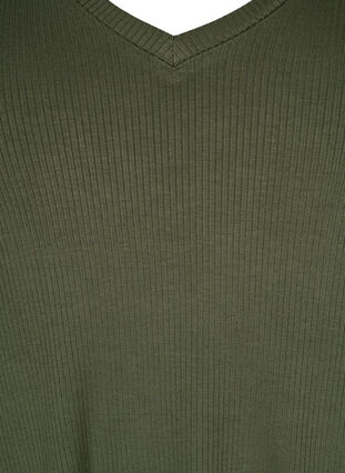 Ribbestrikket T-skjorte i viskose med V-hals, Thyme, Packshot image number 2