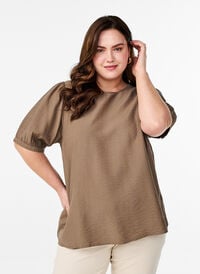 Viskose bluse med 1/2 ermer, Brun Viskose bluse med 1/2 ermer, Brun, Model