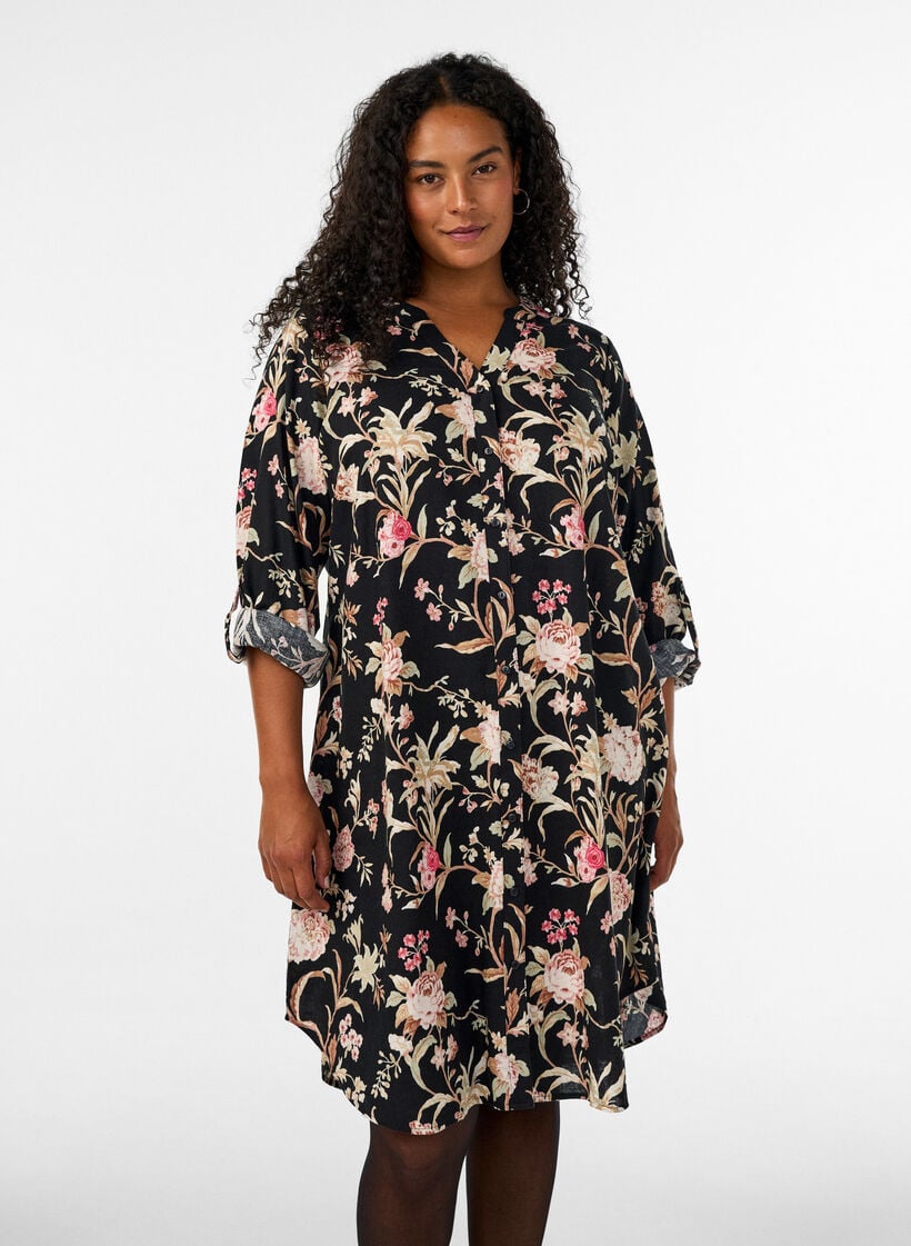 Lang skjorte i lin og viskose, Svart, Model image number 0