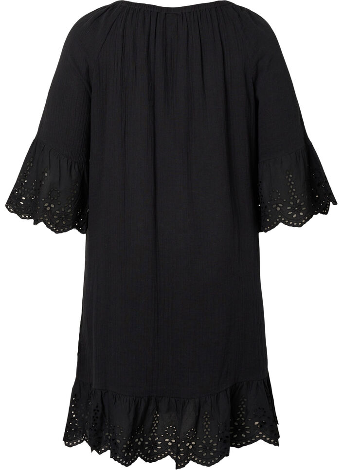 Bomullskjole med broderi anglaise, Black, Packshot image number 1