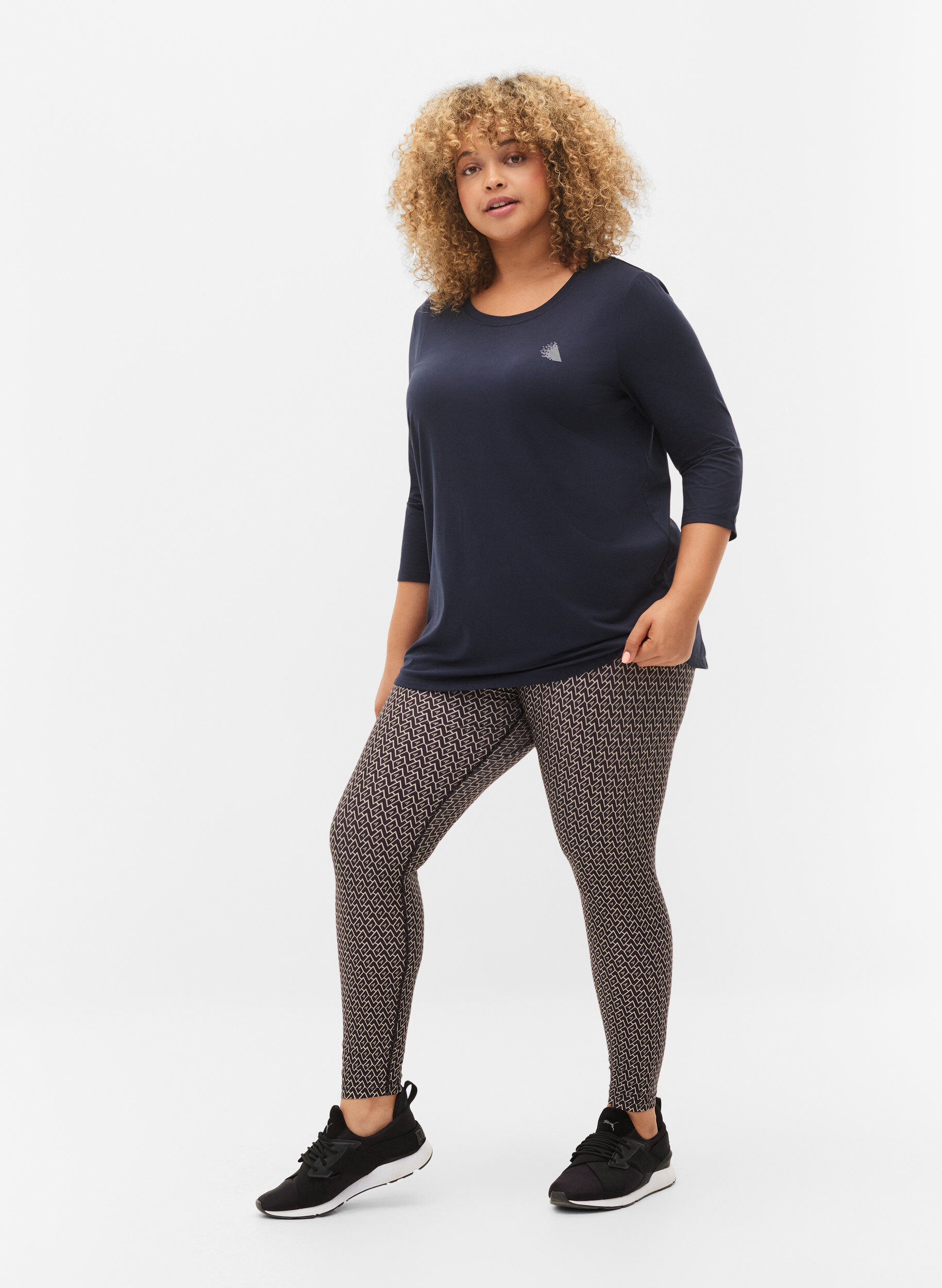 Zizzi Treningsgenser med 3/4-ermer, Bl&aring;, Model image number 1