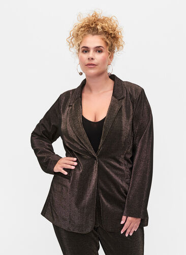 Blazer med glitter og knappelukking, Black w. Lurex, Model image number 0