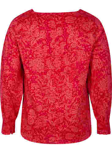 Bluse med V-hals og smock, Ribbon Red AOP, Packshot image number 1