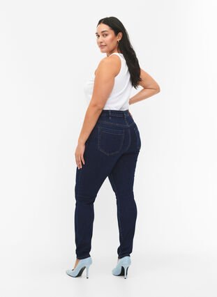 Amy jeans med høy midje og supersmal passform, Dark blue, Model image number 1
