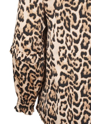 Zizzi Smocket bluse med leopardmønster, Brun, Packshot image number 3
