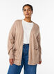 Lang &aring;pen strikket cardigan med lommer, Beige, Model image number 0