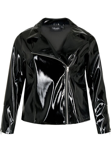 Wet look bikerjakke, Black, Packshot image number 0