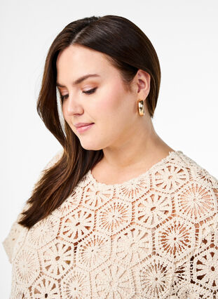 Zizzi Heklet bluse med korte ermer, Beige, Model image number 3