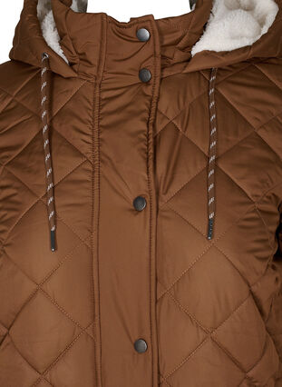 Quiltet jakke med hette og justerbar midje, Toffee, Packshot image number 2