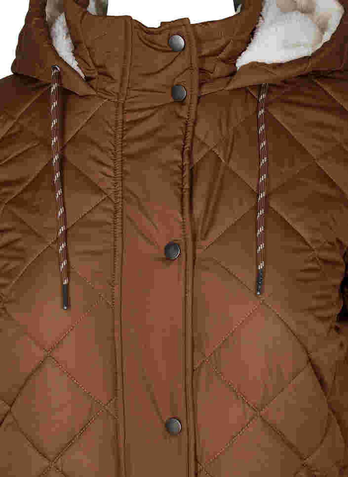 Quiltet jakke med hette og justerbar midje, Toffee, Packshot image number 2