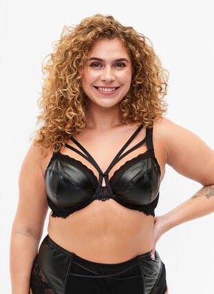 Zizzi Underwire BH med spiler og strenger, Black, Model image number 0