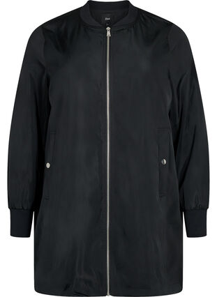 Lang bomberjakke med lommer, Black, Packshot image number 0