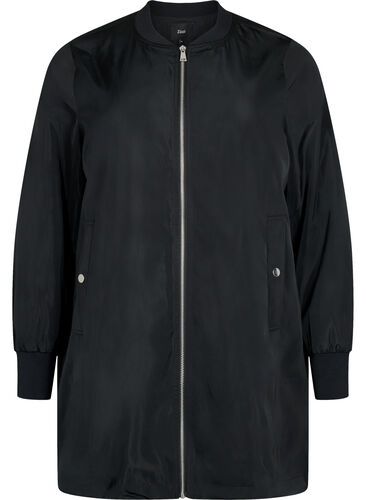 Lang bomberjakke med lommer, Black, Packshot image number 0