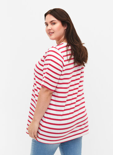 Stripete T-skjorte i bomull, Bright Rose Stripes, Model image number 1