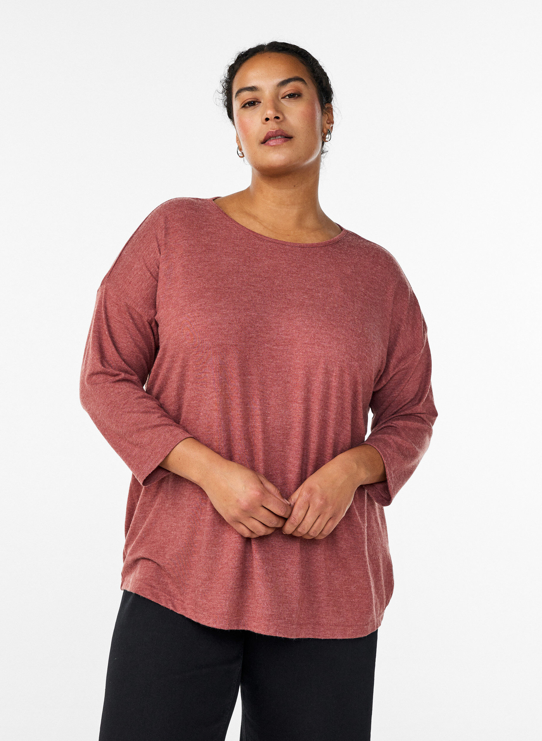 Zizzi Jersey bluse med 3/4 ermer, R&oslash;d, Model image number 0