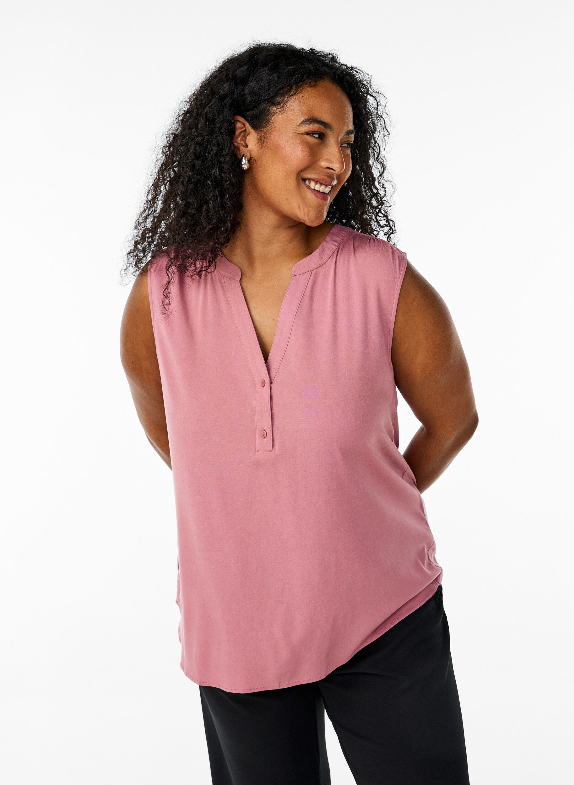 Zizzi Ermel&oslash;s bluse i viskose, Rosa, Model image number 0