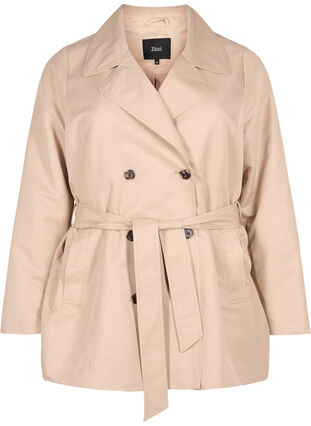 Zizzi Kort trenchcoat med belte, Beige, Packshot image number 0