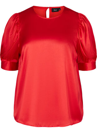 Shiny bluse med korte puffermer, Racing Red ASS, Packshot image number 0