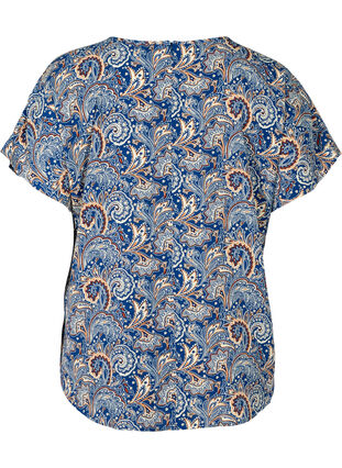 Bluse med korte ermer, Dark Blue Paisley, Packshot image number 1