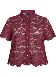 Skjortebluse i blonde med perleknapper, Tawny Port
