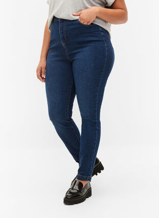 Bea jeans med ekstra høyt liv og super slim fit, Blue denim, Model image number 2