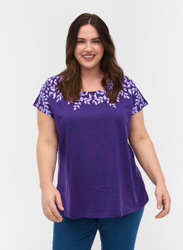 T-skjorte i bomull med mønster, Violet Ind Mel Feath, Model image number 0