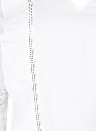 Bluse med ruffles og blondestrikk, Bright White, Packshot image number 2
