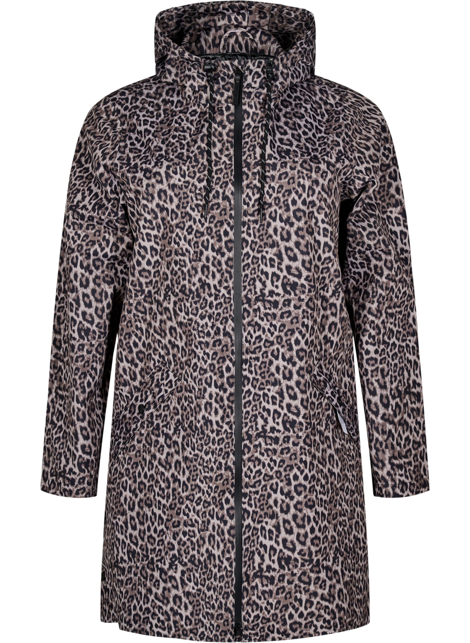 Zizzi Regnjakke med lommer og hette, Brun, Packshot image number 0