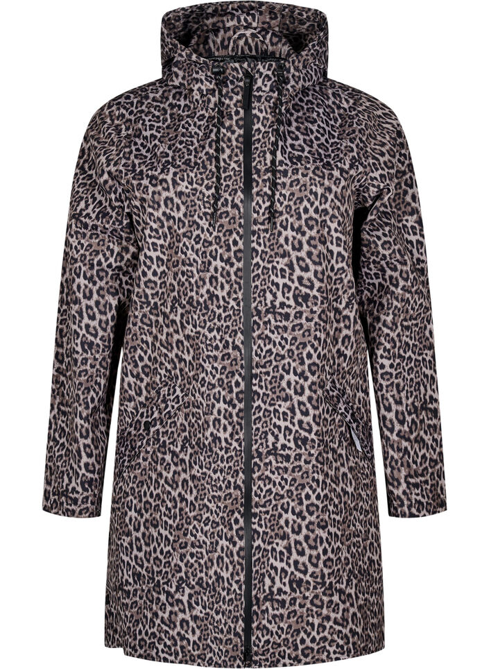 Regnjakke med lommer og hette, Brun, Packshot image number 0