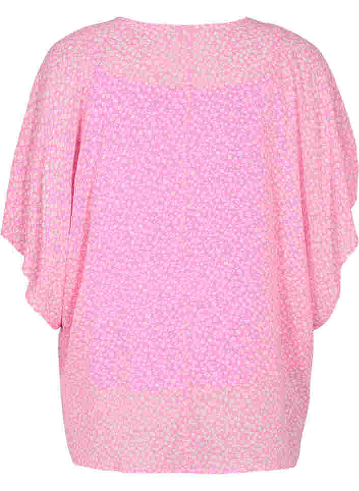 Mønstrete bluse med knyting og korte ermer, Pink Ditzy Flower, Packshot image number 1