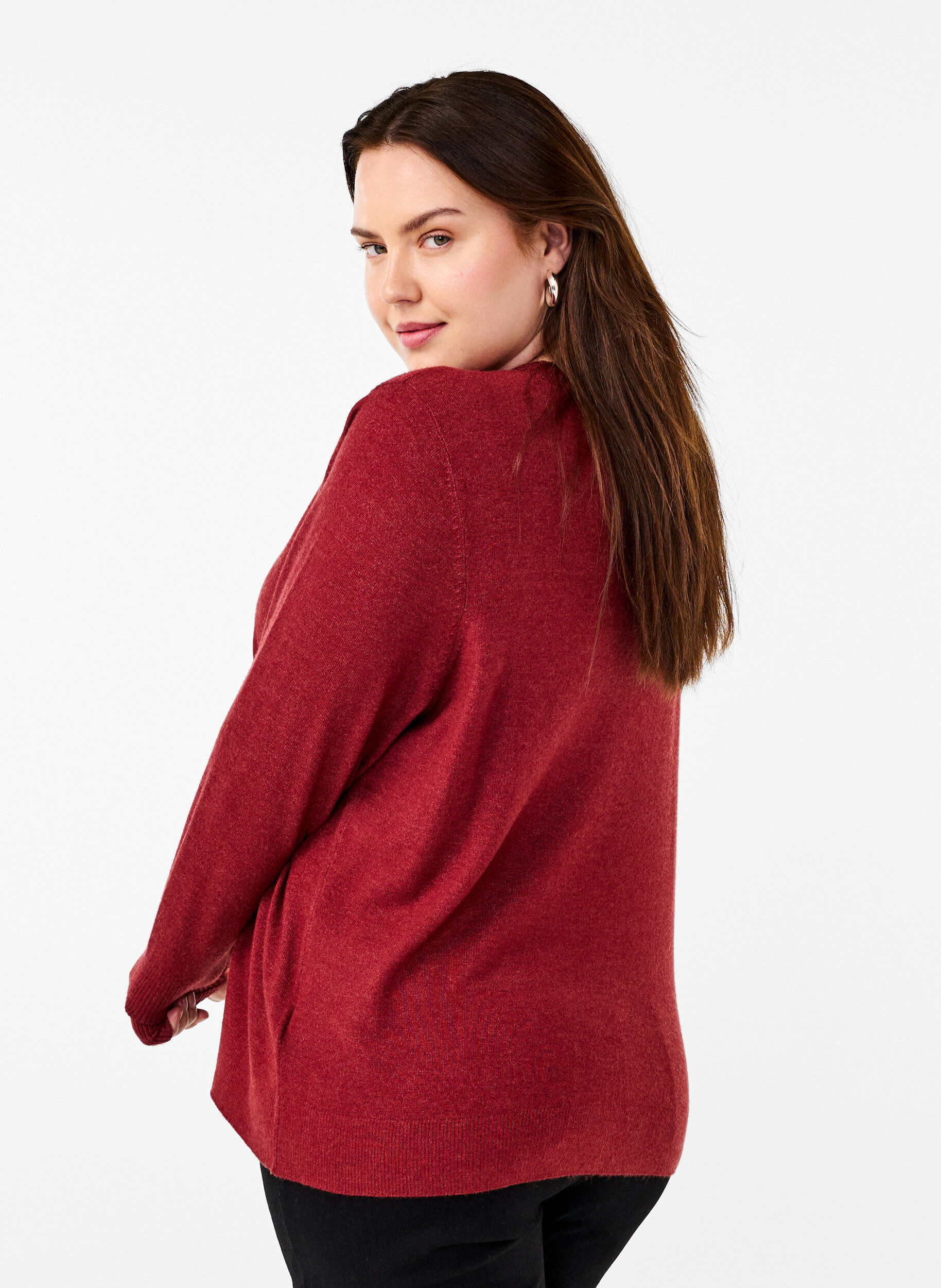 ZizziStrikket bluse med rund hals, R&oslash;d, Model image number 2