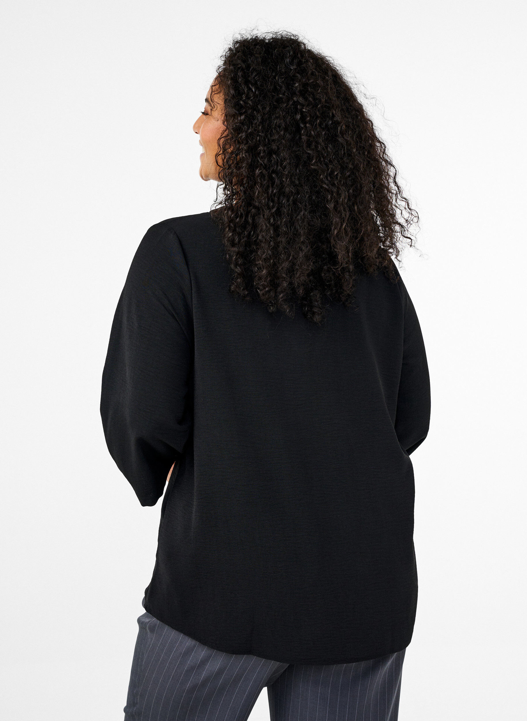ZizziBluse med 3/4 ermer, Svart, Model image number 2
