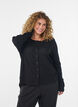 Cardigan i &oslash;kologisk bomull med hullbroderi, Svart, Model image number 0