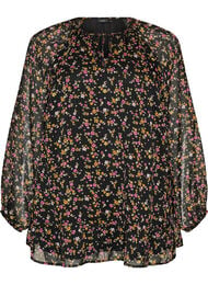 A-linjeformet tunika med blomsterprint, Svart
