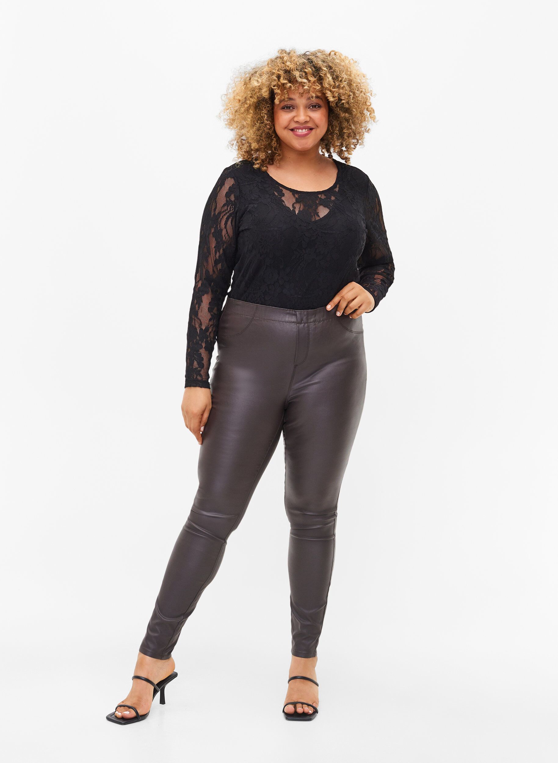 Zizzi Coated leggings, After Dark, Model image number 0