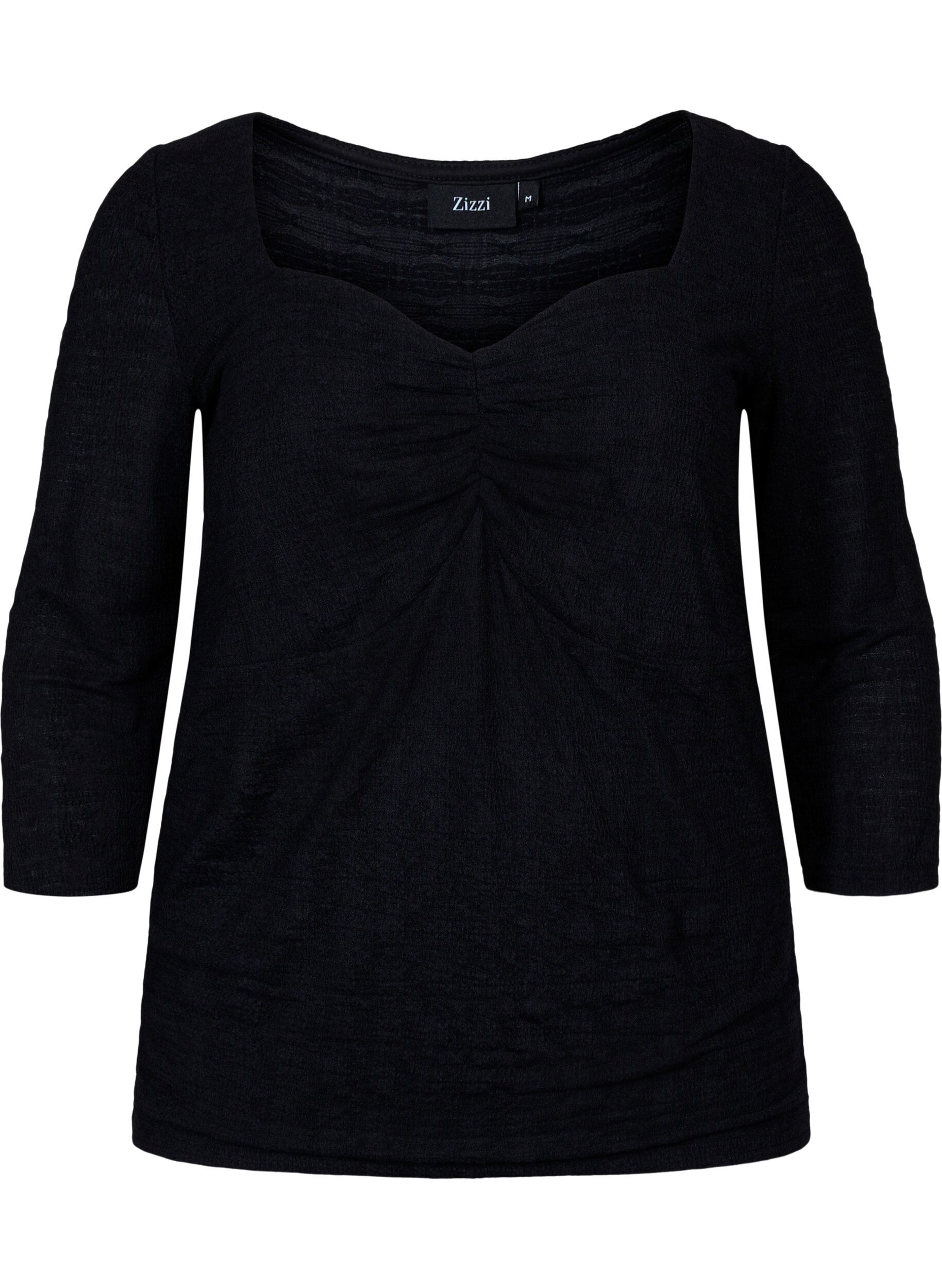 Zizzi Stramtsittende bluse med rynke-detaljer, Black, Packshot image number 0