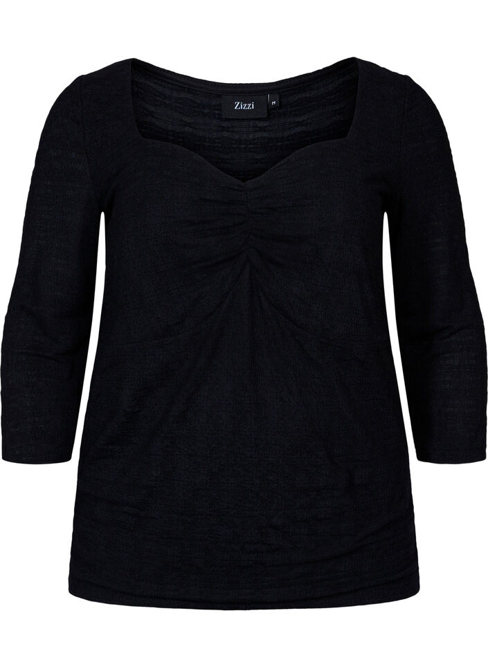 Stramtsittende bluse med rynke-detaljer, Black, Packshot image number 0