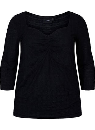 Stramtsittende bluse med rynke-detaljer, Black, Packshot image number 0