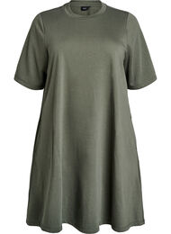 Knelang jerseykjole med lommer og A-fasong, Thyme