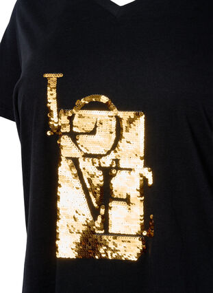 T-skjorte i bomull med paljetter, Black w. Love, Packshot image number 2