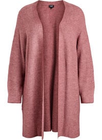 FLASH - Lang ribbestrikket cardigan med åpen front, Rosa FLASH - Lang ribbestrikket cardigan med åpen front