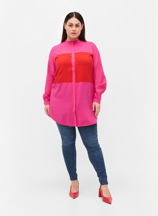 Lang skjorte med colorblock, Pink Red Block, Model image number 2