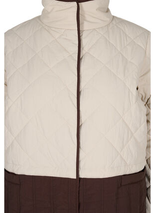 Lang quiltet jakke med colorblock, Black Coffee Comb, Packshot image number 2
